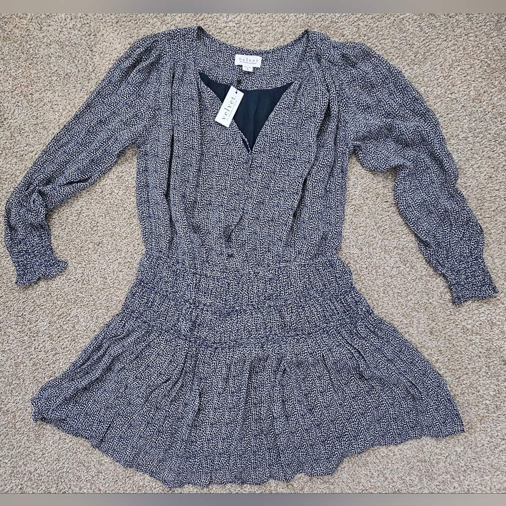 Navy Print Long Sleeve Dress, by Velvet